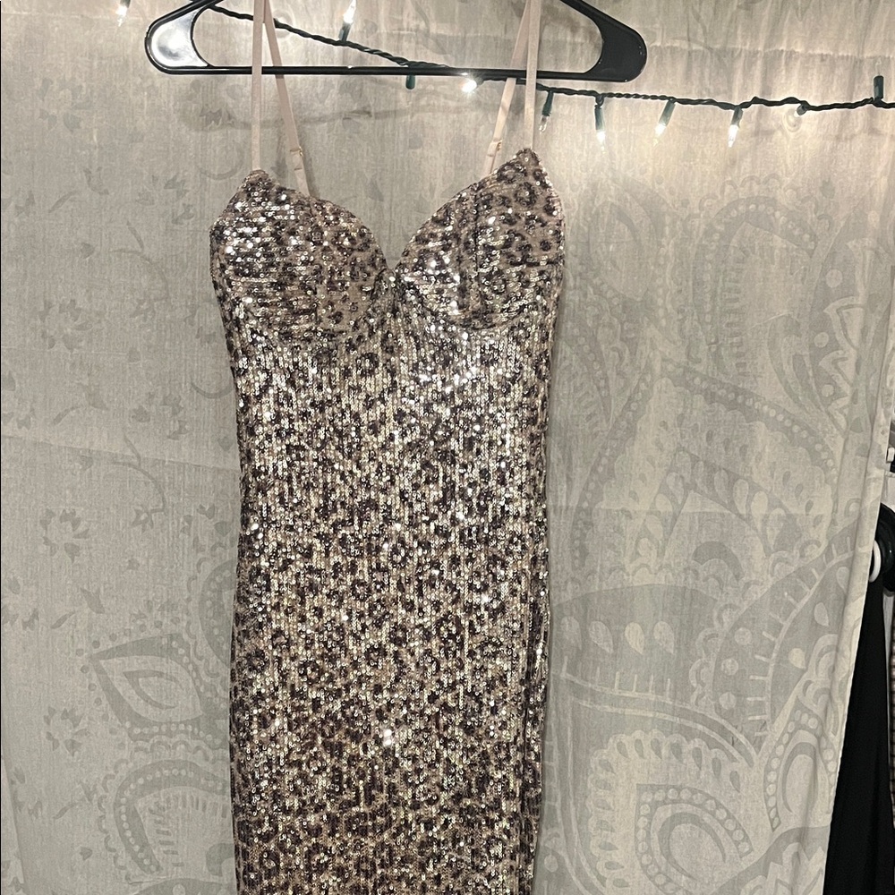 Fashion Nova Strapless Sequin Dress in Gold and Silver